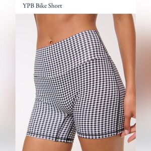 YPB studio flex Black and White gingham biker shorts